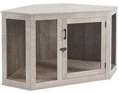 Corner Dog Crate Rustic Heavy Duty Dog Crate Furniture 2-in-1 Furniture Style Dog Crate Decorative Pet House Dog Cage Side End Table Indoor for Medium/Large/Small Dog Rustic Brown. (Color : Walnut,
