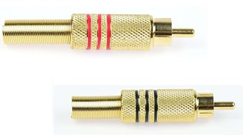 Adam Hall 1 Paar Connectors Cinch Stecker male ROT & SCHWARZ vergoldet, 3 Star Serie, Chinch Gold RCA Lötkontakte