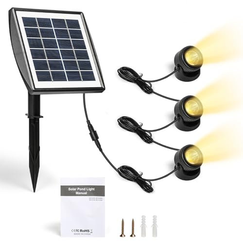 BuyWeek Luces solares for estanque IP68, luz LED sumergible impermeable con 3 lámparas, luces LED subacuáticas for estanque, foco de paisaje al aire libre for acuario, tanque, piscina, jardín (blanco