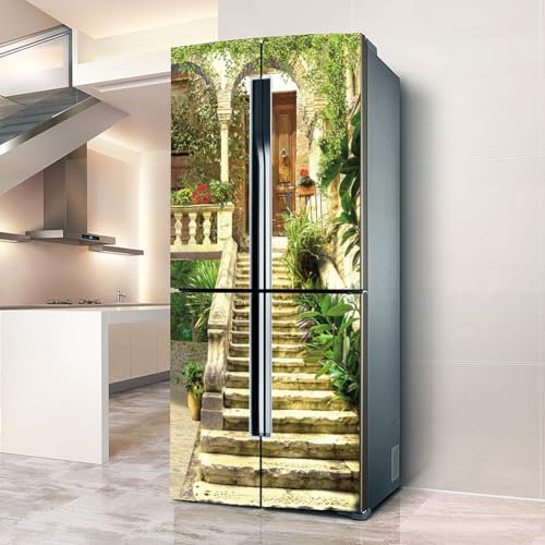 Pegatinas para refrigerador, adhesivo para nevera, cubierta completa para puerta, cubiertas para frigorífico, pegatinas de pared para calcomanía de cocina, paso retro en patio francés