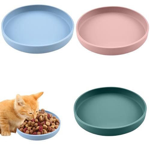 3 Stück Katzennapf, Futternapf Katze, Tricolor Katzen näpfe,18cm Silikonnapf Breit Katzen napf, für Trockenfutter und Nassfutter(Dunkelgrün, Hellrosa, Nordisches Blau)