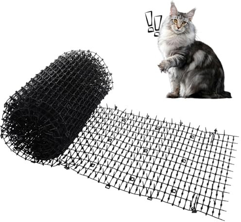 Oungy Anti Cat Spikes, 400x30cm Plastic Cat Scat Mat with Spikes, Anti Cat Spikes Pet Deterrent Net for Garden, Outdoor (Black)