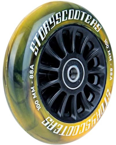 Story 10 Spoked Stunt-Scooter Rolle Trick Tret Park Roller Ersatz Nylon Rad Wheel mit Abec9 Speed Kugellager 100mm (Schwarz Gelb swirl)