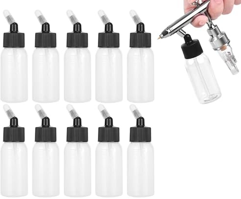 Leopacat 30 Ml Botellas de Aerógrafo,Botellas de Pintura con Aerógrafo | para Spray de Sifón de Doble Acción Botellas de Almacenamiento de Pintura Frascos de Repuesto con Tapas 10 Botellas Plástico