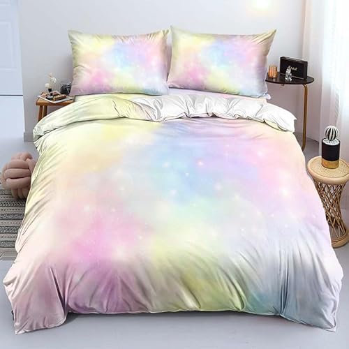 Bettwäsche Regenbogen 140x200 Mikrofaser Bettwäsche Bunt mit Reißverschluss Kinder-Bettwäsche-Set + 1 Kissenbezüge 70 x 90