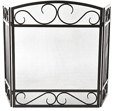 RAABYU Freistehender Funkenschutz, 3-Platten-Funkenschutz aus Eisen, Kaminschirm, Faltbarer Feuerschutz, Kamintrennwand aus Eisengeflecht, Funkenschutzschirm, Schwarze