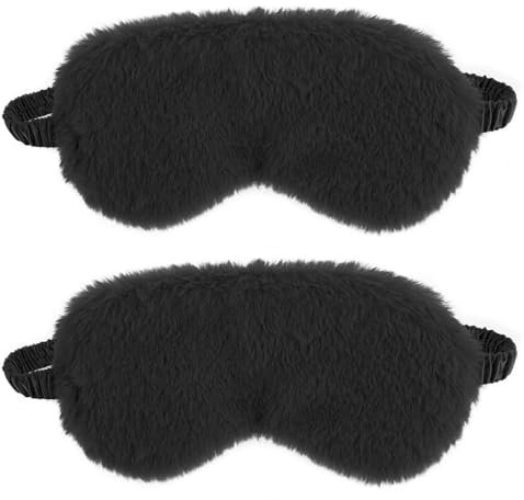 2 Stück Plüsch Augenmaske Weiche Schlaf Augenbinde Augenabdeckung Bequem Pelziges Kunstfell Schlafmaske Satin Nickerchen Nacht Augenschutz Abdeckung für Damen Und Herren Geschenk (Schwarz)