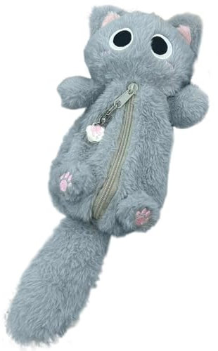 Cat Plush Bencil Case, Kawaii Bleistiftbeutel, flauschiger Bleistiftkoffer für Kinder mit Reißverschluss, Mädchen niedliche Kätzchen Themenschule Vorräte