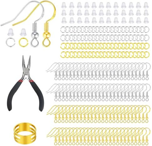 KINDPMA 602Pcs Earring Making Kit Hypoallergenic Earring Hooks 925 Silver and Gold Plated Ear Wires Fish Hook Earrings Jump Rings Clear Silicone Backs Jewelry Making Suppliesfor DIY Earrings