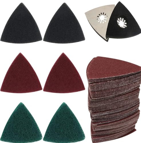 hoja de pulido triangular, detalle del ratón pulid Kit de papel de lija for herramientas de 80 × 80 mm, 133 piezas, surtido de granos 60-240, con estropajos triangulares y almohadilla de lijado triang