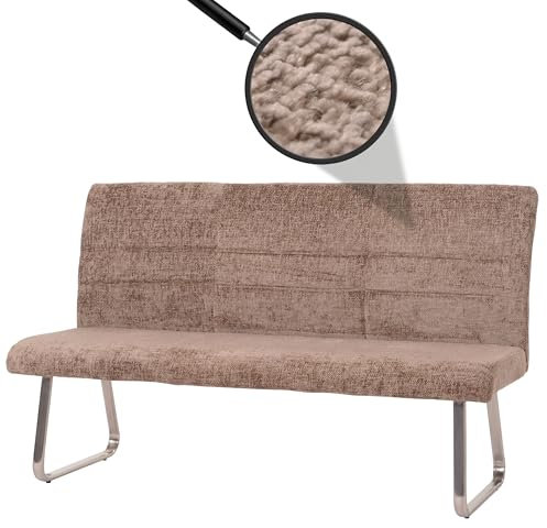Mendler Sitzbank HWC-G55, Esszimmerbank Bank, Edelstahl gebürstet Stoff/Textil Chenille Öko-Tex, 180cm - braun
