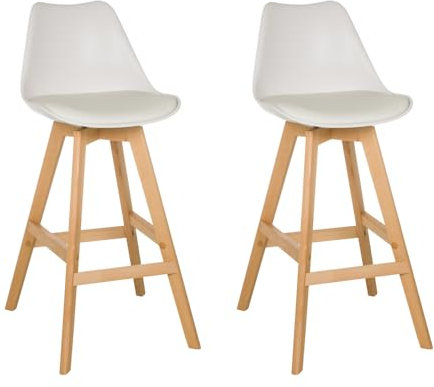 hjh LIVING Barhocker 2er Set Scandi HIGH Tresenhocker Barstuhl mit Holzbeinen, Kunststoff-Sitz mit Kunstlederbezug, Sitzhöhe 73 cm, Weiß