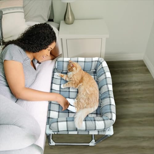 Bedside Cosleeper Pet Dog Bed - Dog Beds with Pillow Extension Attached to Human Bed Height Raised Pet Window Perch (26'' x 20'' x 20'')