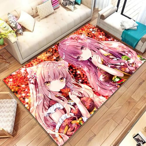 KIDSLOVE Anime Teppich, Anime-Mädchen Teppich Wohnzimmer 160x230cm Schlafzimmer Kinderteppich Cartoon Mädchen Kinderzimmer, Weihnachtsdekoration (5,60x90cm)