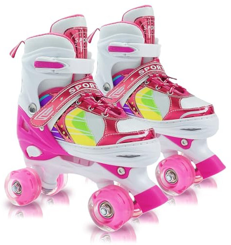 Rollschuhe für Mädchen Altersgruppen 4-6, 5-8, 8-12 Jahre - Verstellbare Kinderrollschuhe für Kleinkinder, Anfänger, Innen- und Außenbereich (701-Rosa, M(32-35 EU/210-240 mm))