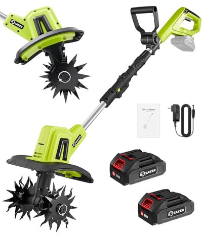 Saker 22V Cordless Garden Tiller Cultivator Rototiller for Gardening