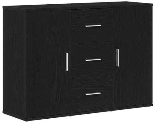 vidaXL Sideboard Schwarz Eichen-Optik 91x29,5x65 cm Holzwerkstoff, Kommode, Anrichte, Küchenschrank, Kommode mit Schubladen, Schrank, Flurschrank