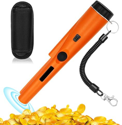 SKIKHN Detector de Metales Pinpointer,Detector de Metales Portátil con Cinturón, Holster,Buscar 360 ° Puntero Detector de Metales Impermeable,para Caza del Tesoro para Niños Adultos Naranja