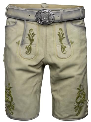 Krüger Lederhose Maurus Herren | Moderne Hose aus Ziegenvelours-Leder | beige grün