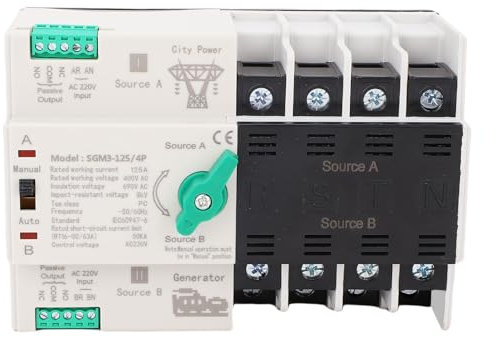 Interruptor de Transferencia Automática de Doble Potencia 2P 125A 400V Selector Eléctrico Interruptor de Potencia de Interruptor de Transferencia del Generador