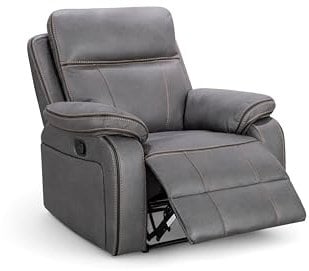 Lovesofas Padded Grey Faux Leather Recliner Chair - Grey Recliner Armchair, Lazy Boy Recliners, Reclining Armchair, Cinema Chair for Living Room and Gaming - VEGAS