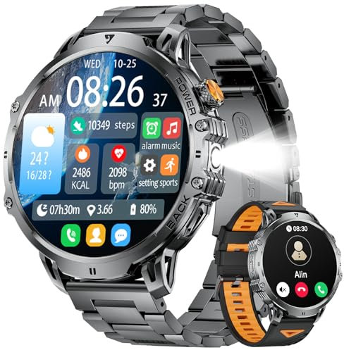 LIGE Smartwatch Herren mit Telefonfunktion, 1,85'' Großer Display Fitnessuhr, 1000mAh Akku/LED Taschenlampe, 100+ Sportmodis, Herzfrequenz/Schlafmonitor, IP68 Wasserdicht Sportuhr für Android iOS