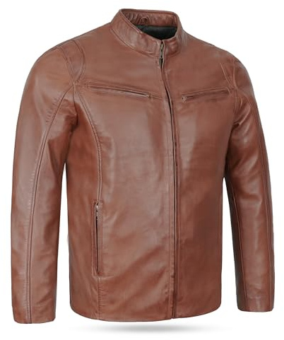 Leatherick Herren Premium Nappa Schafsleder Cafe Racer Schwarze Bikerjacke