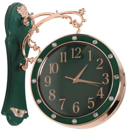 LOVIVER Doppelseitige Wanduhr, geräuschlose Uhr, leicht ablesbares Bauernhaus-Uhrwerk, Hängeuhr für Bahnhof, Terrasse, Garten, Einweihungsparty, GrÜn