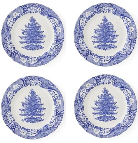 Spode Blue Italian Christmas Tree 27cm Blue and White Dinner Plates Set of 4