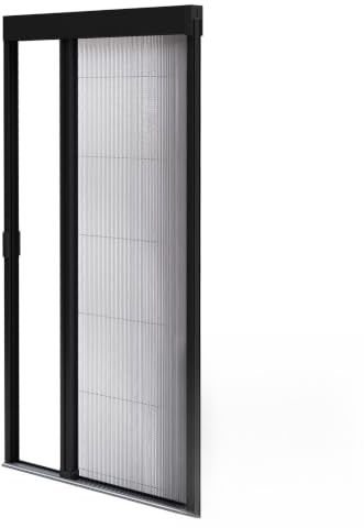 Zanzariera plissettata per porta in alluminio - Ritagliabile in altezza e larghezza - Soglia ultra piatta (Nero, L1200mm x H2400mm)