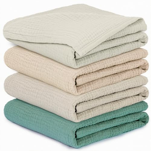 Mulltücher Baby - 4 Stück Spucktücher Baby Baumwolle für Jungen und Mädchen, Weich, Atmungsaktiv und Extrem Saugfähig, Ideal zum Reinigen, Abwischen und Abdecken von Neugeborenen, 60x60cm Grau&Grün