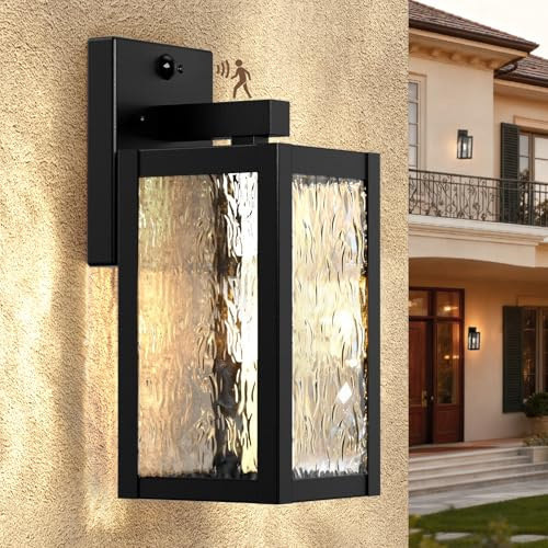 Wondlumi Außenlampe mit Bewegungsmelder E27 3 Beleuchtungsmodi Vintage Wandleuchte Aussen Industrial Schwarz IP44 Wandlampe 230V für Hof, Eingang (Ohne Leuchtmittel), 1 Stück