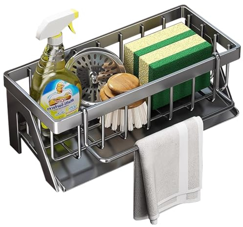 FYting Porte Eponge Evier Cuisine,Porte Eponge Evier,Rangement Cuisine,Organisateur D'éVier en Acier Inoxydable, Vidange Automatique, pour Cuisine et Salle de Bains