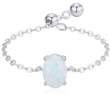 Ayoiow Freundschaftsringe Silber 925 Opal für Damen, Verstellbarer Dünner Opal-Kettenring 925 Silber Ringe mit Steinen für freundin, Adjustable, Geeignet für Geburtstag