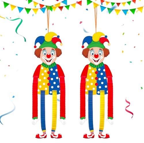 Ronronner 2 Stück Faschingsdeko Clown, Karneval Deko Clown, Verstellbare Wanddeko für Fenster & Wand, Bunte Karnevalsdekoration für Geburtstag, Zirkus & Party