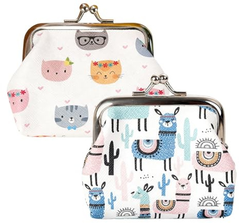 TEOZBLU 2 Pcs Mini Porte Monnaie Alpaga/Chat Petit Coin Porte Monnaie Femme Fille Mignon Pochette Monnaie Enfant Portable Sac à Monnaie Petite Pochette pour Coin,Carte De Crédit,Clés Petits Objets