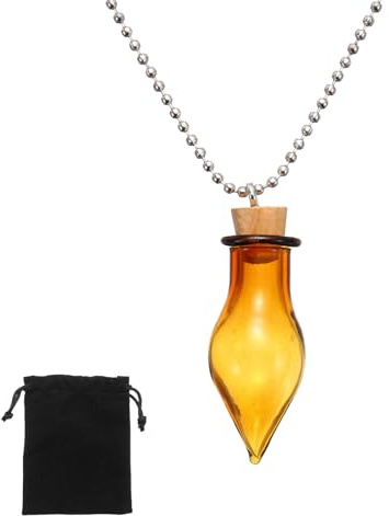 sourcing map Vial Necklace, 30mm Small Glass Bottles Jars Pendants with Cork Stoppers Black Velvet Bag for Jewelry DIY Crafts Party Wedding Decor Favors, Drop Shaped, Champagne