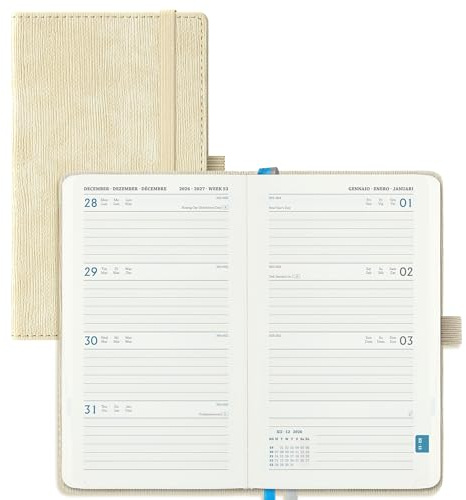 IN-LUXPRO Kalender 2026 2027 Wochenplaner Vertikal PU-Hartschale | 18 Monate Terminplaner (Jul 2026 bis Dezember 2027) A6 16,4x9,5 CM, ausgestattet abreißbaren Ecken, Wochenplanung, Beige