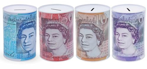oth ® Sterling Money Tin, Piggy Bank Savings Money Tin, Money Box, Multi-colour, 15 x 10 x 10 cm Single Unit.