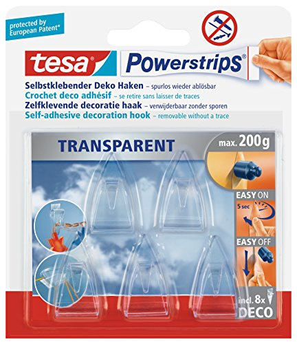 tesa 58900-00013-03 Powerstrips DECO Haken (S) 5er Pack bis 200 gr transparent, kristall klar