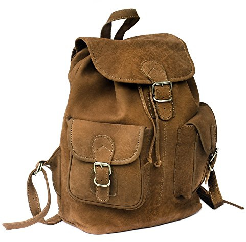 Hamosons - Großer Lederrucksack Größe L/Laptop-Rucksack bis 15,6 Zoll, aus Büffel-Leder, Braun, Modell 560
