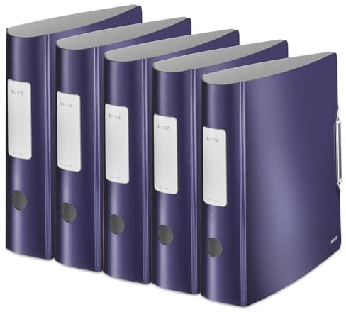 Leitz Qualitäts-Ordner 180° Active Style, 5er Pack, A4, Titan Blau, Abgerundeter Rücken mit 8,2 cm Rückenbreite, Gummibandverschluss, Leichtes Polyfoam, 11080069