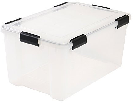 IRIS Pack of 4 x 50 Ltr Large Plastic Airtight Clear Damp Area Dry Storage Box! L 59cm x W 39cm x H 29cm - Sealed Hermetically Lid! Pack of 4 Containers