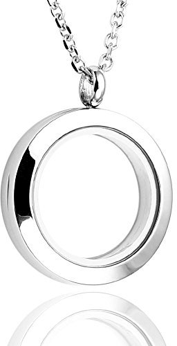 Zysta Schmuck Herren Damen Edelstah Glatt Floating Charms Sandstrahl Medaillon Locket Anhänger Halskette Unisex Kette(Rund 25mm)