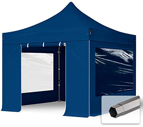 TOOLPORT Faltzelt Faltpavillon Pavillon 3x3m - mit 4 Seitenteilen (Panoramafenster) Premium Dach Partyzelt blau