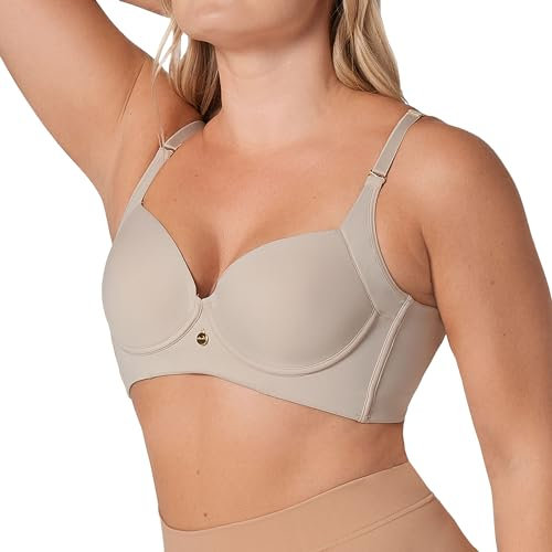 Leonisa Back Smoothing Bra with Full Coverage Cups, Under Arms, and Back | Bras for Women with Underwire for Extra | Women’s Bra with Double-Layered Fabric for Smoothing Effect
