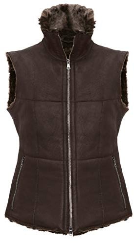 Werner Christ ® Damen Lammfellweste Weste aus echtem Lammfell, Fell, vielseitige warme Fellweste auch als Reitweste, Outdoorweste & Winterweste geeignet, in dunkelbraun, Gr. 48
