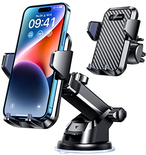 VANMASS【85+LBS Strongest Suction & Military-Grade Ultimate Car Phone Mount【Patent & Safety Certs】 Cell Phone Holder for Dash Windshield Vent for iPhone 17 Pro Max Automobile Accessory Kits,Ink Black