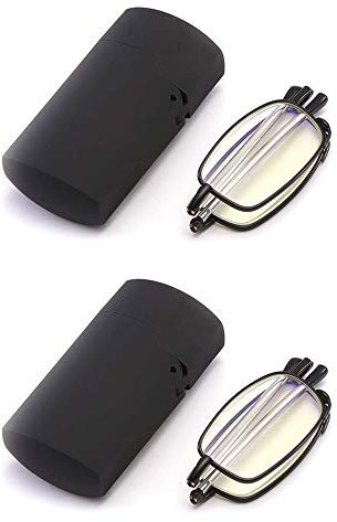 JoXiGo 2X Blaulichtfilter Mini Lesebrille Faltbar Klappbar für Herren Damen +1.5 Metallrahmen Kompakte Leichte Brillen UV400 Anti-Müdigkeit Gläser mit Pocket Etui