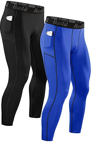 Runhit 2er Pack Kompressionshose Herren mit Taschen, Lange Tights Leggings Sporthose Laufhosen Atmungsaktiv Funktionsunterhose Trainingshose Grundschicht